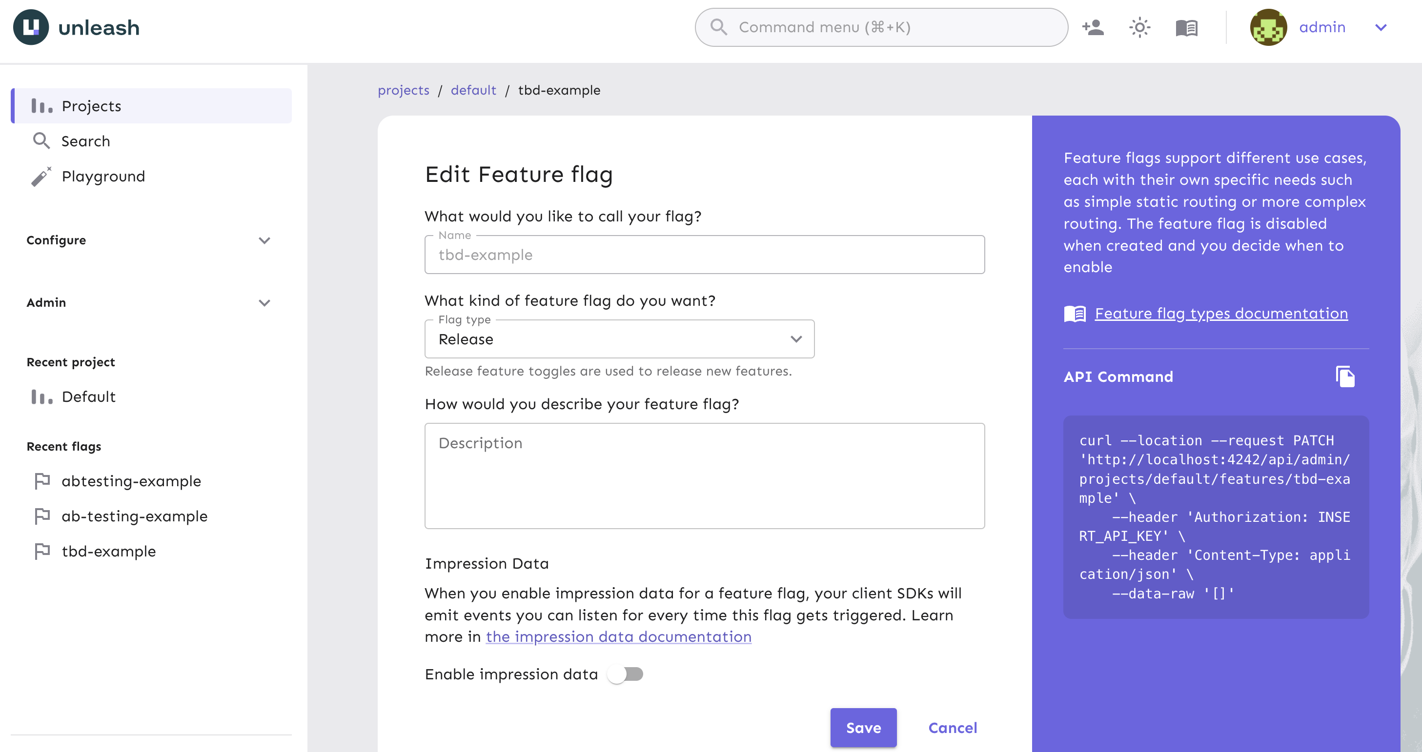 In your flag settings form, there is an optional description field for adding more details about the flag you&#39;re creating.